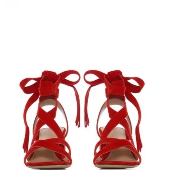 PAIGE suede lace up sandals firecracker red silver - Picture 2 of 15